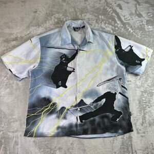 VTG Massive Graphic Button Up Shirt Men’s XL Anime Samurai Lightning Print